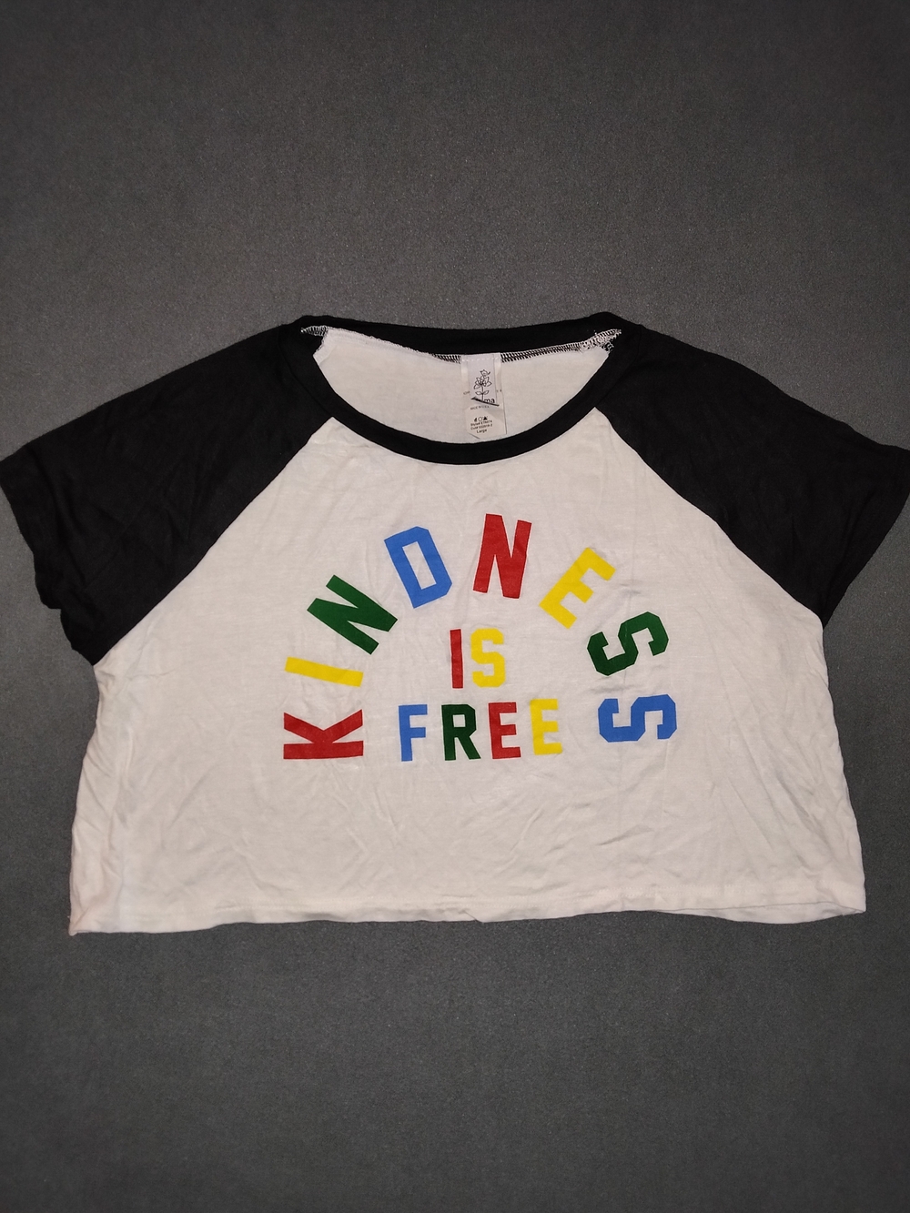 Black & White 'Kindness Is Free' Cropped Raglan Tee